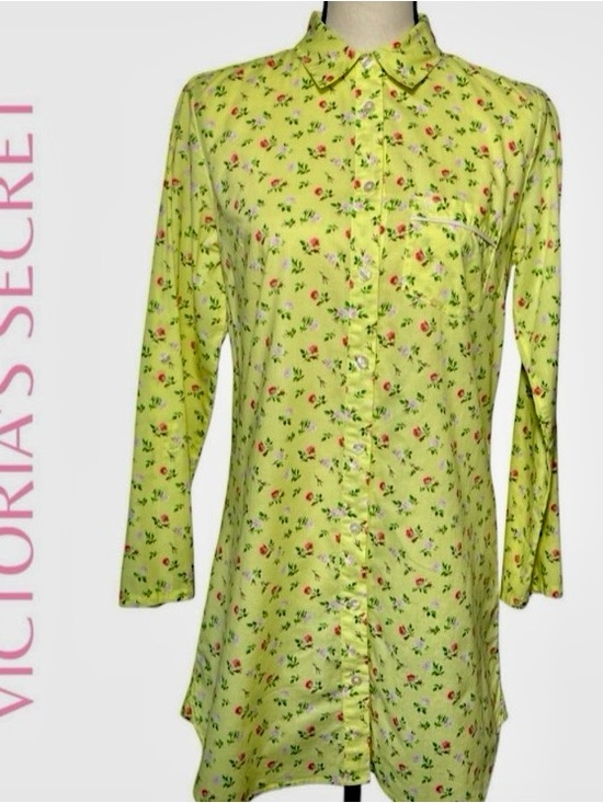 Victoria's Secret Tops - Victoria's Secret Yellow Floral Button-Down Nightshirt